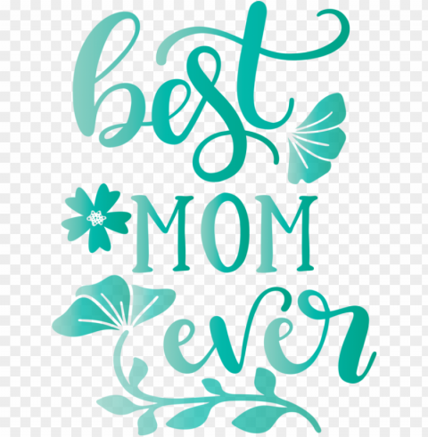 Mother's Day Text Turquoise Teal for Mothers Day Calligraphy for Mothers Day Isolated Subject in Transparent PNG Format