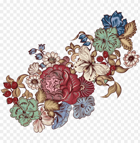 motif clip art vintage decorative flora petal - japanese floral design PNG transparent elements compilation
