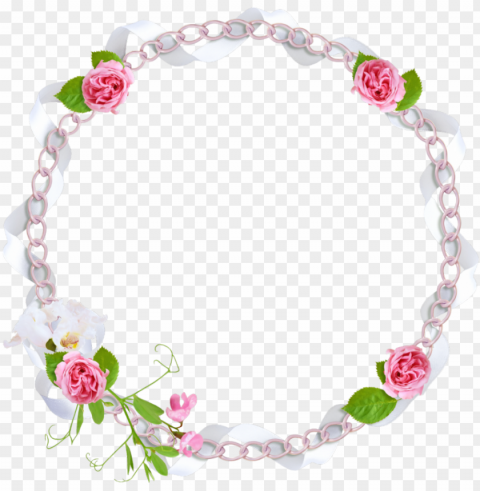 mq pink rose chains frame frames border borders - marcos con flores mexicanas Transparent Background Isolated PNG Design Element