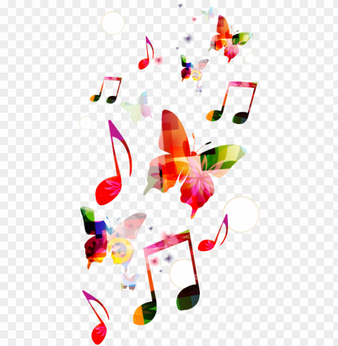 musical clef butterfly - colorful music notes Transparent Background Isolation in HighQuality PNG