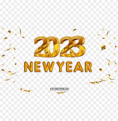 new year 2023 yellow gold balloons 3d text image PNG images with clear alpha channel