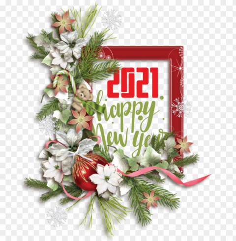 New Year Floral design Cut flowers Flower bouquet for Happy New Year 2021 for New Year Clear Background PNG with Isolation