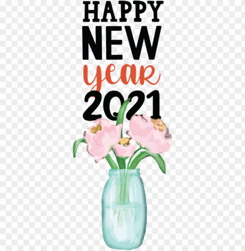 New Year Glass bottle 2021 Flower for Happy New Year 2021 for New Year Isolated Element on Transparent PNG