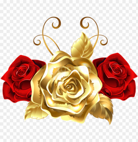 old and red roses clip art image - gold and red roses Isolated Illustration in Transparent PNG