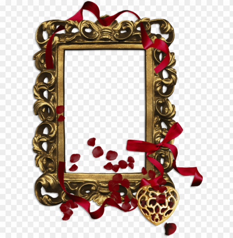 old classic frame with red ribbon - picture frame HighQuality Transparent PNG Isolated Artwork