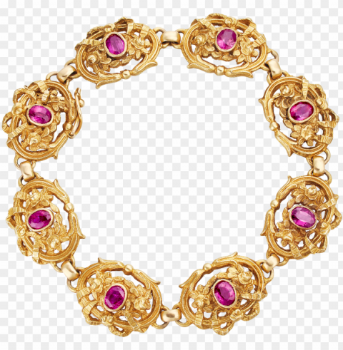 old fancy link french bracelet with rubies - mermaid frame PNG with clear background set