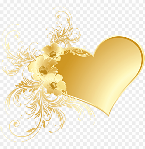 old heart with flowers picture - gold flower PNG files with no backdrop required