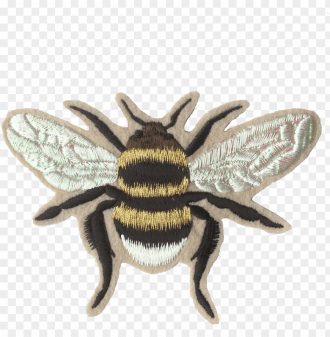 old iridescent bee embroidered patch - bee patch Clear Background PNG Isolated Element Detail