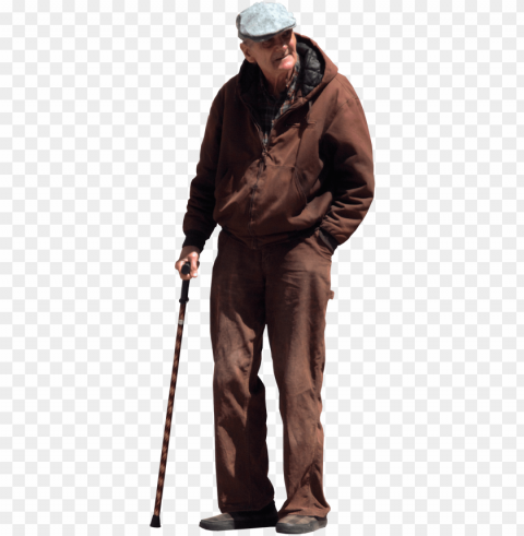 old man with walking stick and flat cap cut out people - old man PNG Image with Isolated Subject
