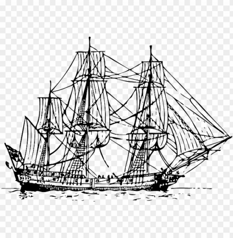 old outline sailing ship boat pirate automatic - outline sailing shi CleanCut Background Isolated PNG Graphic
