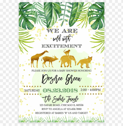 old safari animals baby shower invitation printable - gold safari animals PNG transparent designs for projects