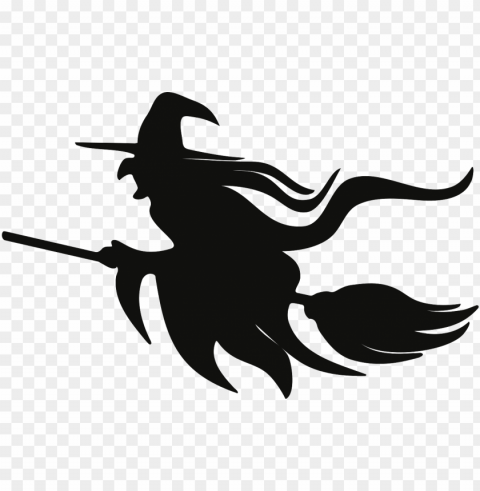 old witch on broomstick Clear Background PNG Isolated Subject