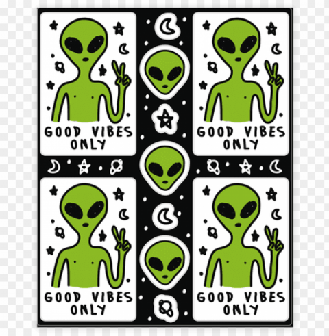 ood vibes only alien stickerdecal sheet - good vibes only alie Isolated Graphic on Clear PNG