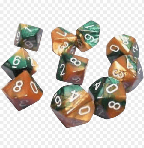 opaque dice d10 gemini gold green white x10 - figurine Isolated Illustration on Transparent PNG