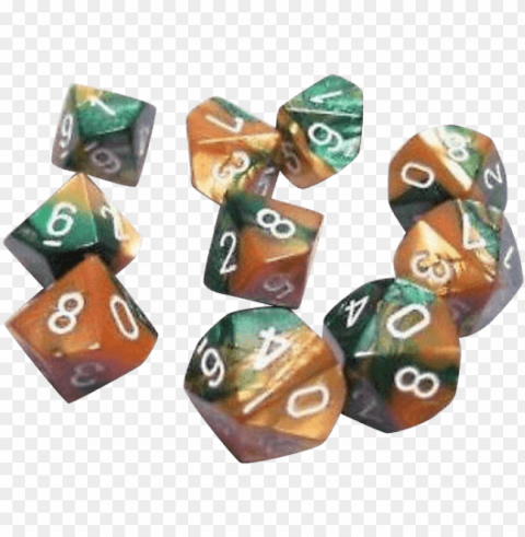 opaque dice d10 gemini gold green white x10 - figurine Isolated Illustration on Transparent PNG PNG transparent with Clear Background ID bb8ac9d1