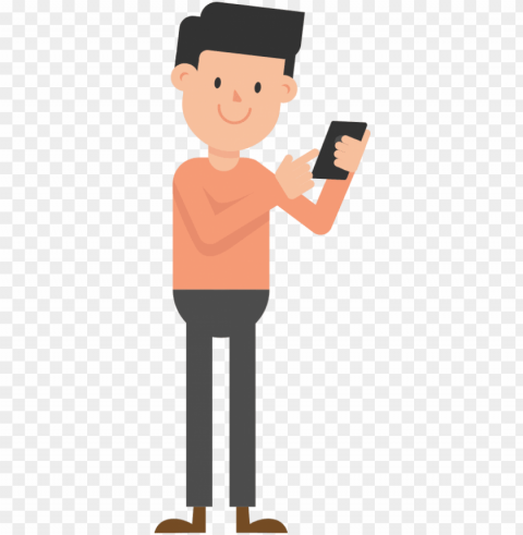 open - animated person looking at their phone PNG file without watermark