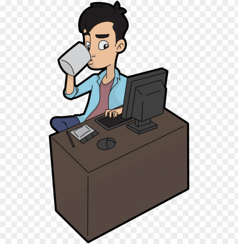 open - guy using computer cartoons Isolated Item on Clear Transparent PNG