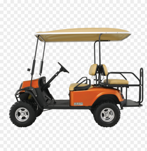orange golf buggy cart vehicle side view Transparent PNG Isolated Item