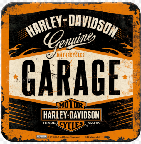 ostalgic art metal coaster harley davidson garage - genuine harley davidso Transparent Background Isolation in PNG Format