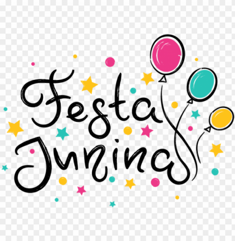 oster with hand-drawn text festa junina and balloons - balao de festa junina psd Transparent PNG Artwork with Isolated Subject