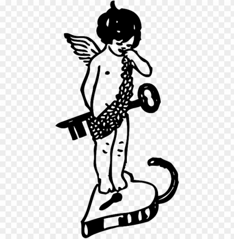 outline boy kid heart love lock angel fly - malaikat anak laki Isolated Illustration on Transparent PNG