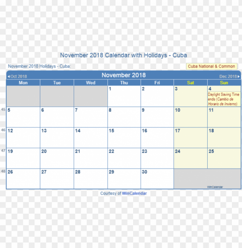 Ovember 2018 Calendar With Cuba Holidays To Print - 2019 Calendar With Holidays Singapore PNG With Clear Isolation On Transparent Background