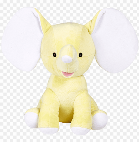 personalized stuffed yellow elephant with embroidered Isolated Character in Clear Background PNG