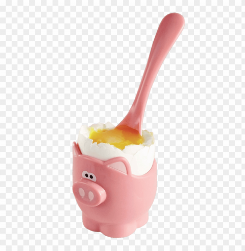 piggy egg cup and spoon Isolated Subject in Transparent PNG Format
