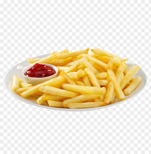 plate of french fries with red sauce PNG with Clear Isolation on Transparent Background
