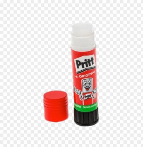 Pritt Glue Stick With Cap Off Clear Background Isolated PNG Graphic