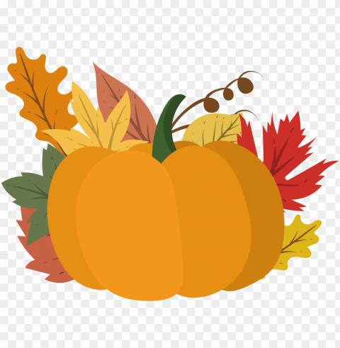 pumpkin with autumn fall leaves vector clipart Clear Background Isolated PNG Illustration
