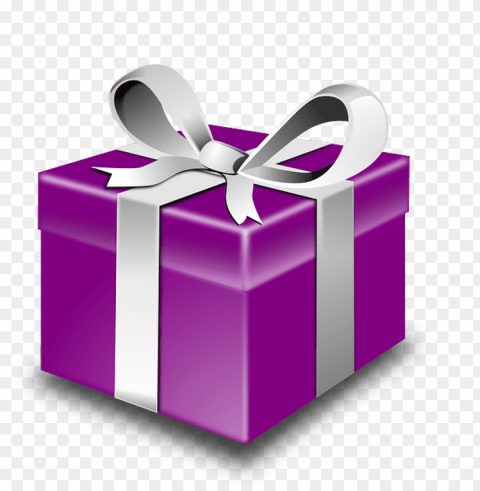 purple gift box with silver ribbon Clear background PNG clip arts