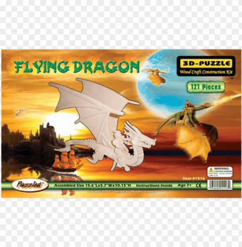 Puzzled Flying Dragon Wooden 3d Puzzle Construction Isolated PNG Image With Transparent Background