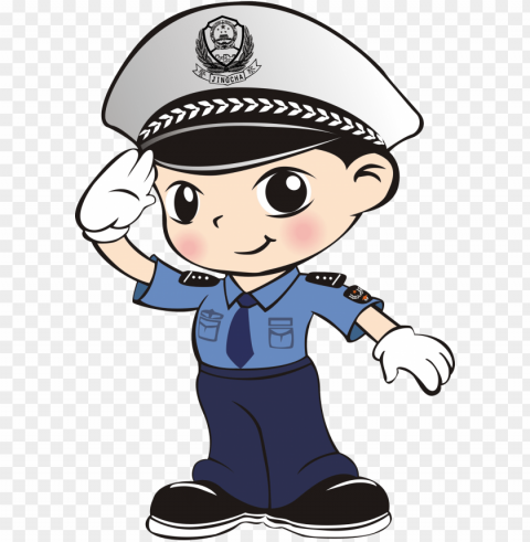 手绘卡通q版警察- police salute clip art - policeman cartoo HighQuality PNG with Transparent Isolation