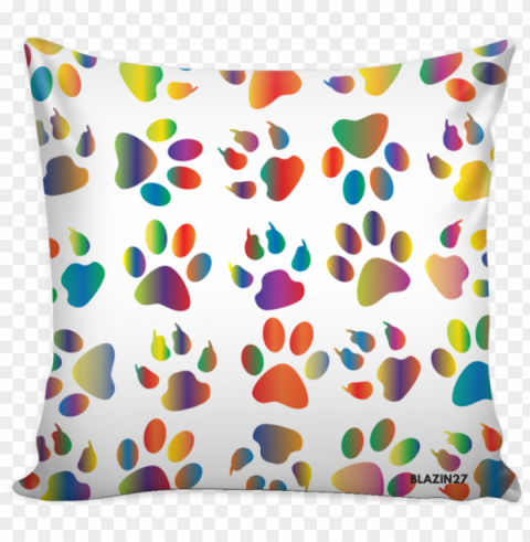 rainbow dog and cat prints white pillow cover - paw print background PNG Image with Transparent Isolated Graphic