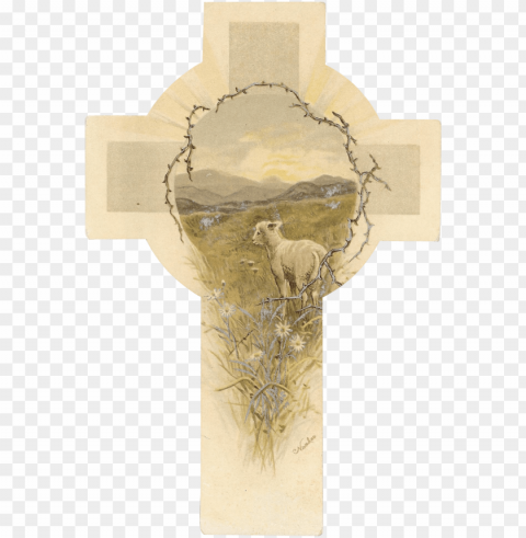 raphael tuck & sons easter cross shaped card with lamb - elk PNG image with no background PNG transparent with Clear Background ID 1ba837d0