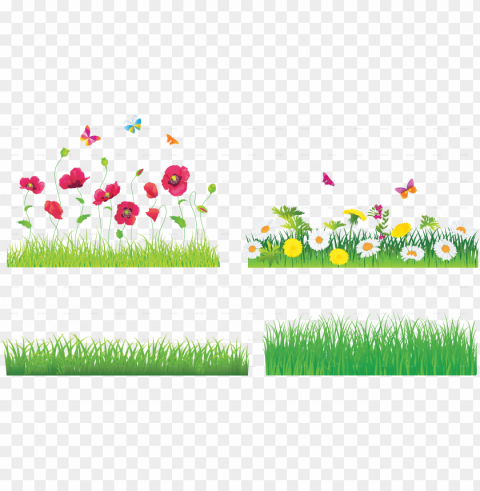 rass and flower set - grass and flowers Transparent Background PNG Object Isolation