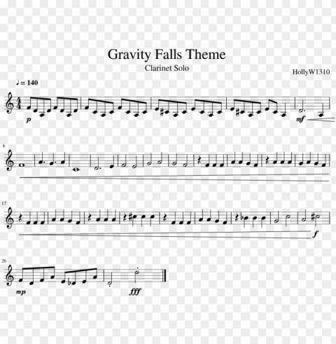 ravity falls theme sheet music composed by hollyw1310 - clarinet sheet music gravity falls PNG Graphic Isolated on Clear Background Detail
