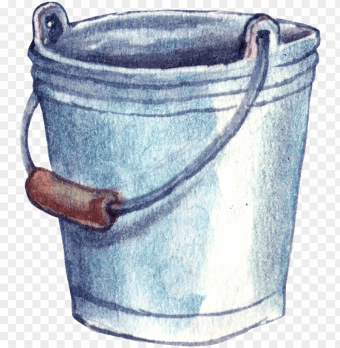 ray hand drawn bucket cartoon transparent watercolor - 水桶 卡通 Clear Background PNG Isolated Illustration