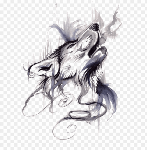 ray wolf tattoo ink flash drawing - ink wash wolf PNG Image Isolated with Clear Background