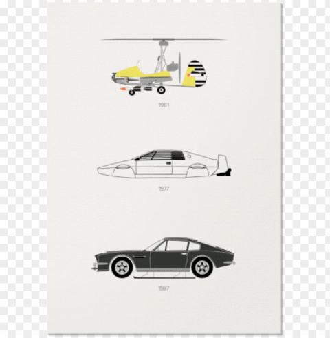 rear view prints the iconic james bond car print PNG Object Isolated with Transparency