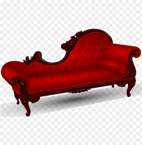 red old couch - victorian fainting couch Transparent Background Isolation of PNG