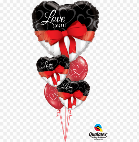 red ribbon love heart balloon bouquet - valentines day balloon bouquet qualatex PNG images free