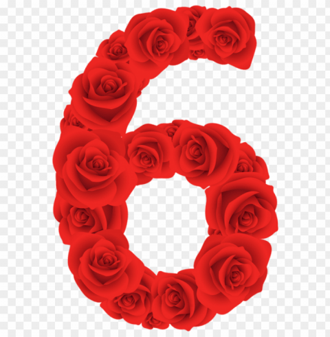red roses six number Transparent PNG Isolated Item