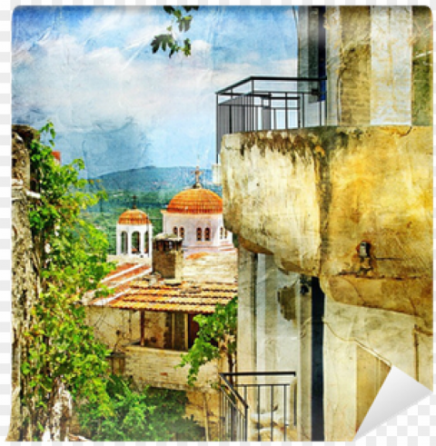 reek streets and monastries-artwork in painting style - art print maugli-l's greek streets and monasteries-artwork PNG for design