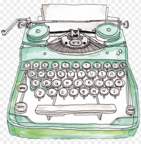 reen typewriter office watercolor typing freetoedit - typewriter drawi PNG Isolated Subject on Transparent Background