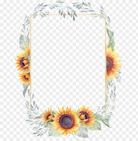 reen watercolor hand painted sunflower border - sun flower border PNG Image with Transparent Isolation