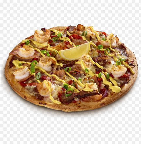 remium beef cajun prawns rasher bacon spanish onion - pizza capers reef and beef PNG photo without watermark