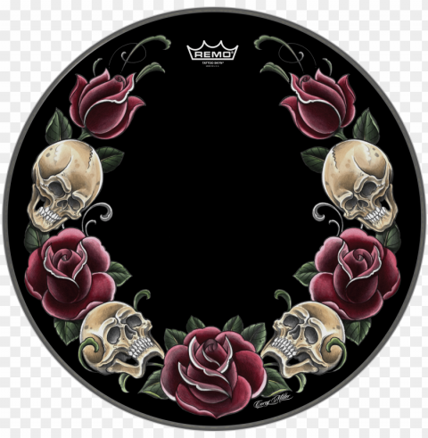 remo powerstroke p3 skyndeep bass drumhead-tattoo rock - roses rock PNG files with transparency