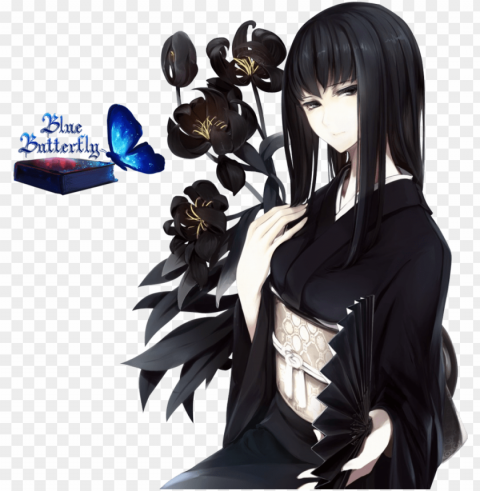 render anime girl black Isolated Design Element in HighQuality PNG